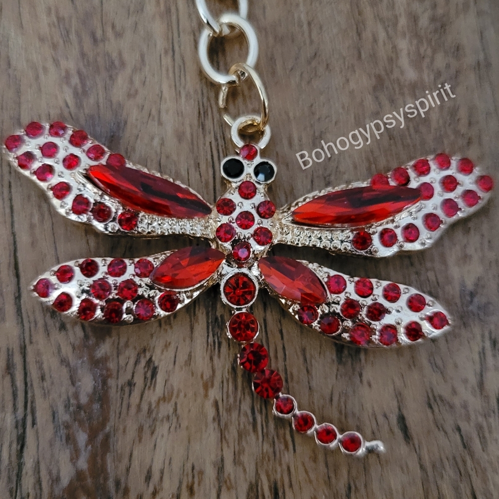 2/$20 Red Dragonfly Crystal Rhinestone Keychain Bag Charm